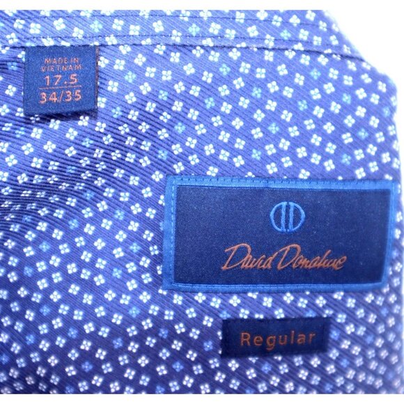 David Donahue Men’s Shirt Blue Cotton Long Sleeves Business Preppy Classic - Picture 3 of 8